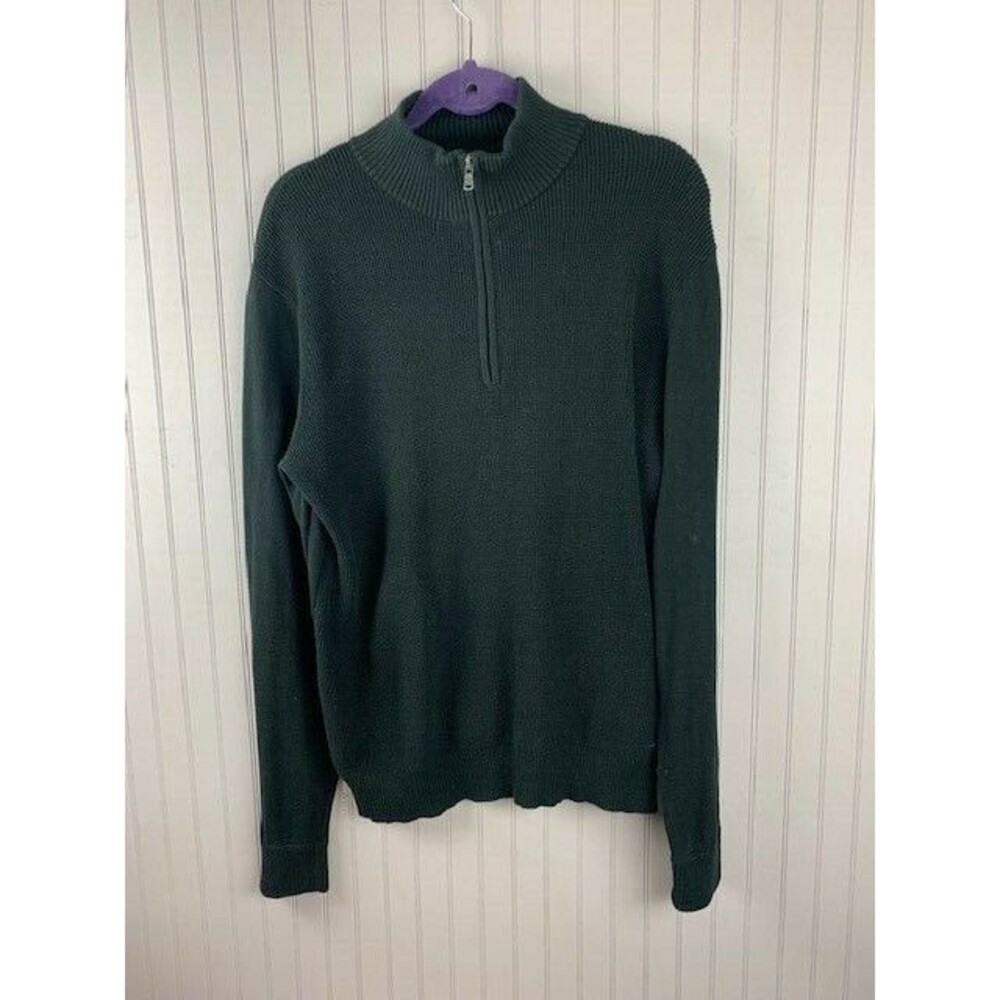 Michael Kors Size M Mens Rib Knit Sweater Mock Neck 1/4 Zip Black Long Sleeve